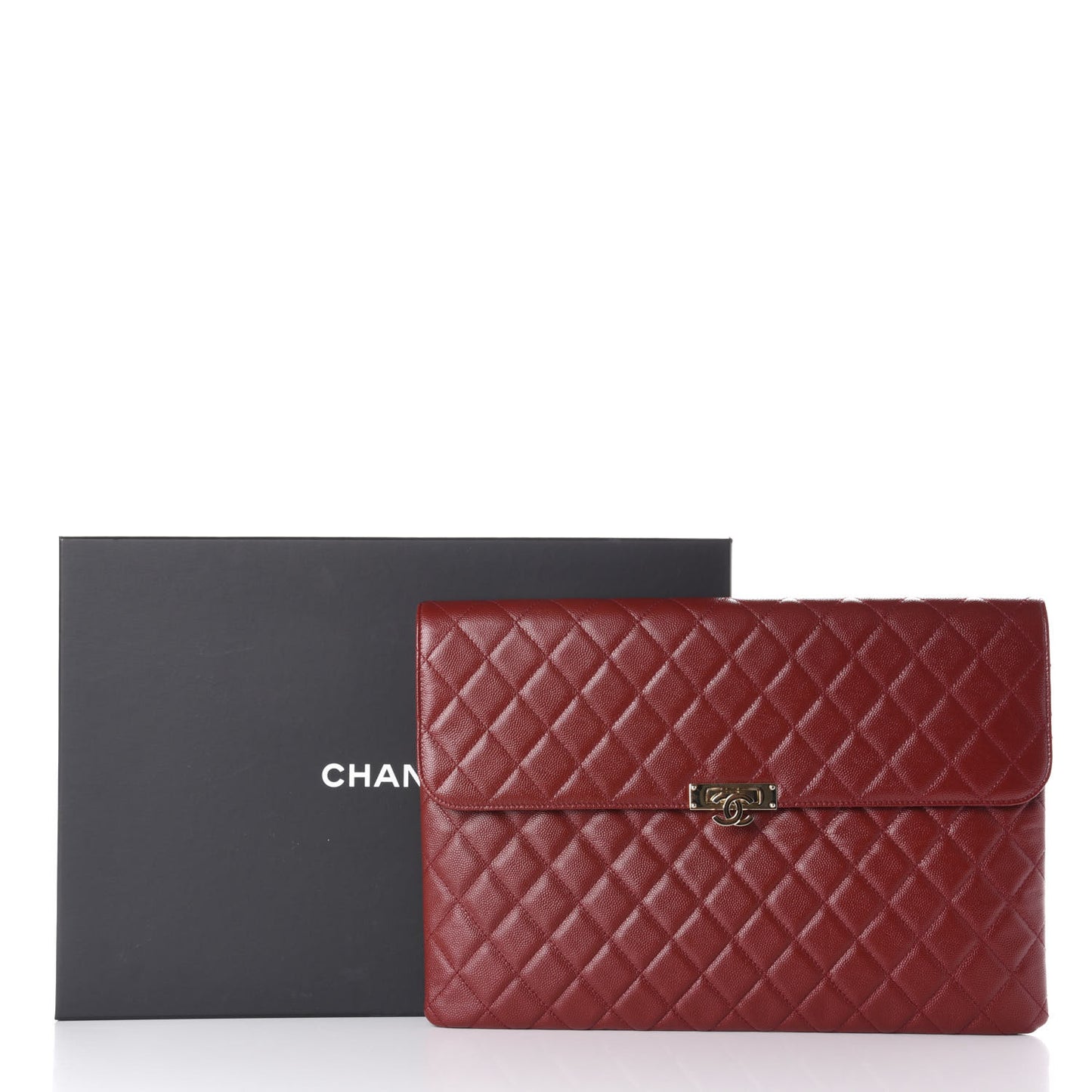 Caviar Quilted Large Golden Class Pouch Dark Red