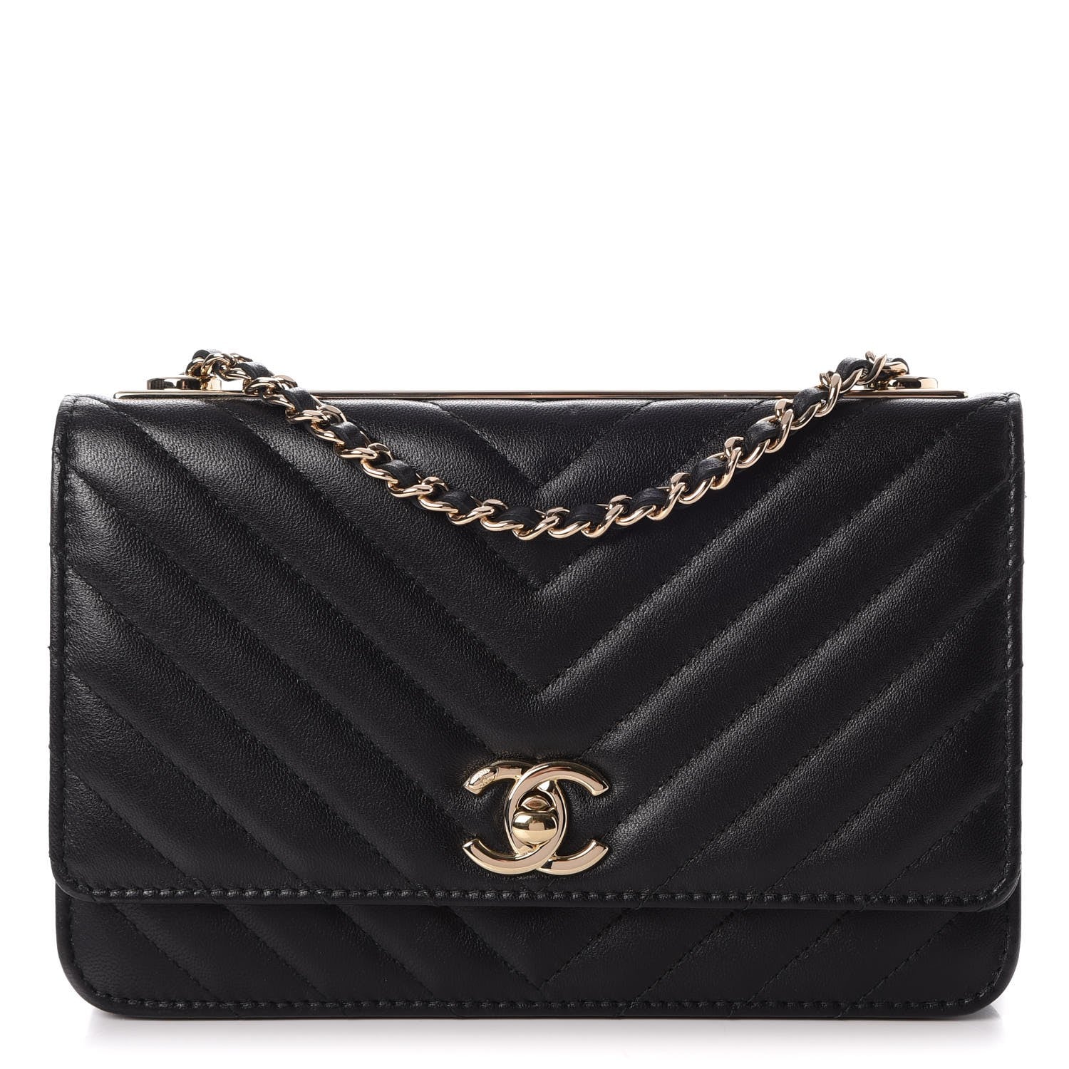 Chanel Lambskin Chevron Quilted Trendy CC Wallet On Chain WOC Black 1 of 9