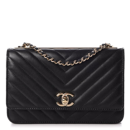 Chanel Lambskin Chevron Quilted Trendy CC Wallet On Chain WOC Black 1 of 9
