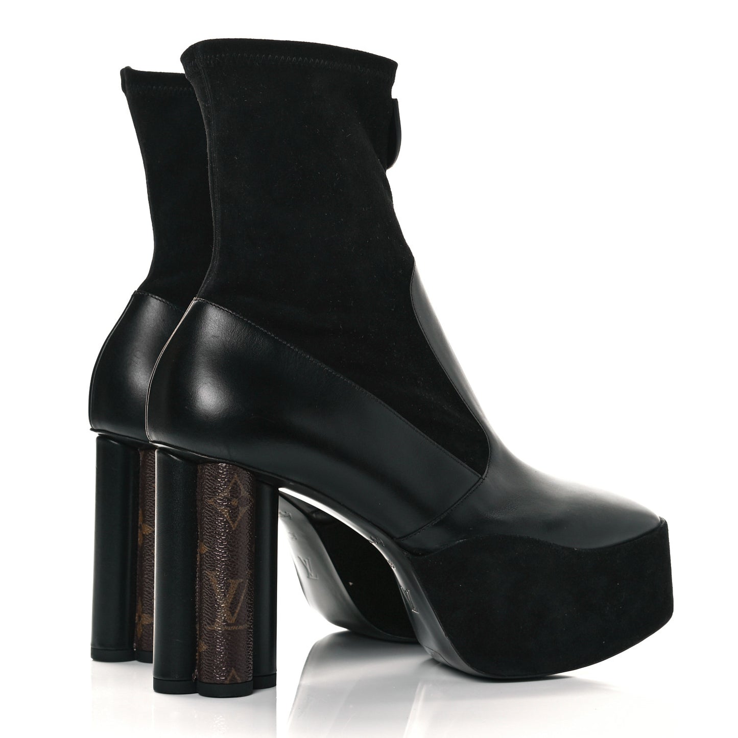 Suede Calfskin Monogram Podium Platform Ankle Boots 39 Black