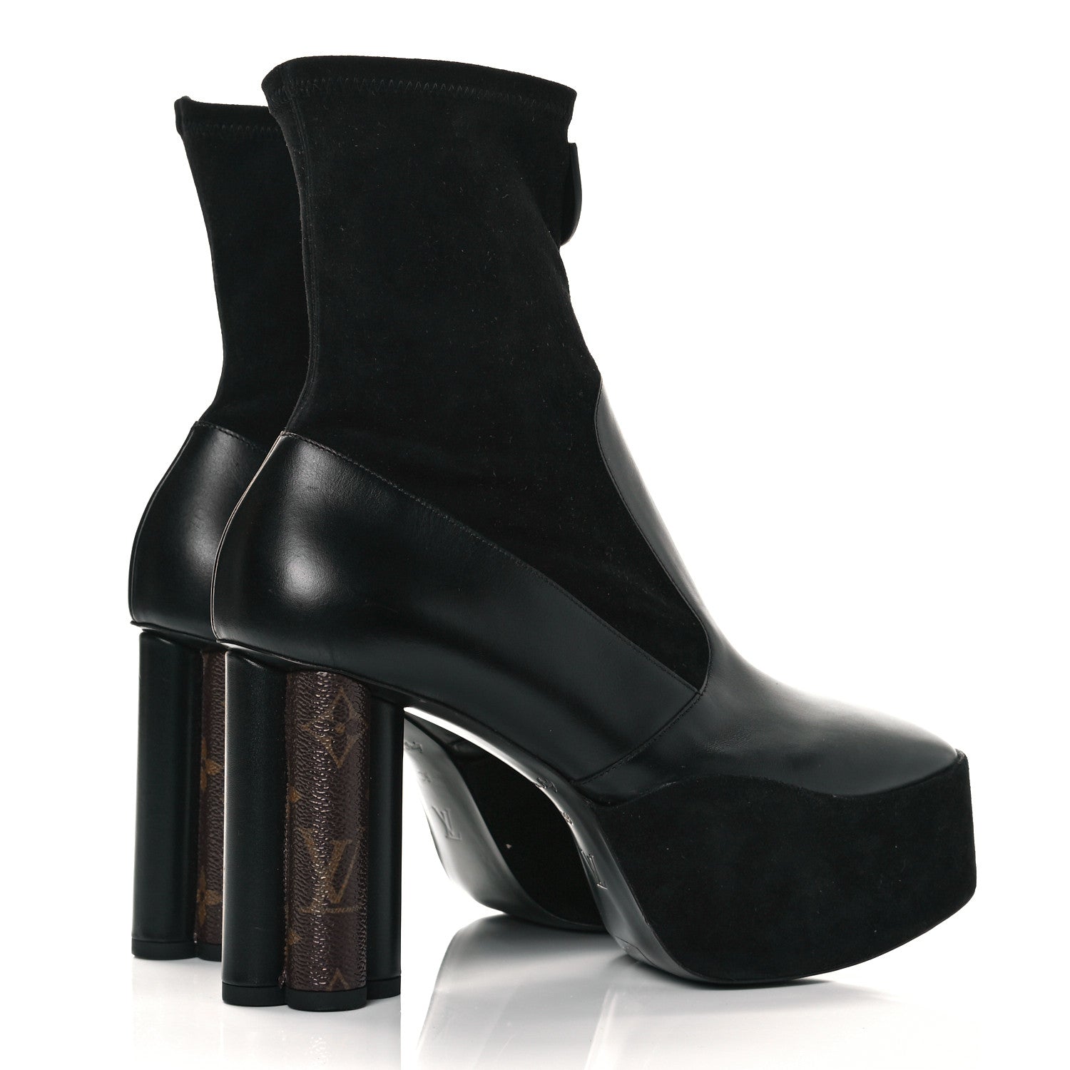 Louis Vuitton Suede Calfskin Monogram Podium Platform Ankle Boots 39 Black 4 of 6