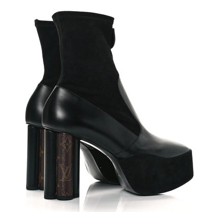 Louis Vuitton Suede Calfskin Monogram Podium Platform Ankle Boots 39 Black 4 of 6