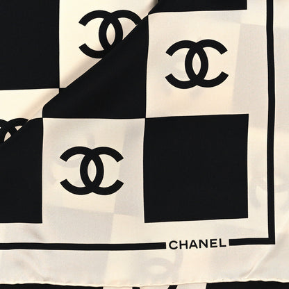 Chanel Silk CC Checkered Square Scarf Black Ecru 2 of 3