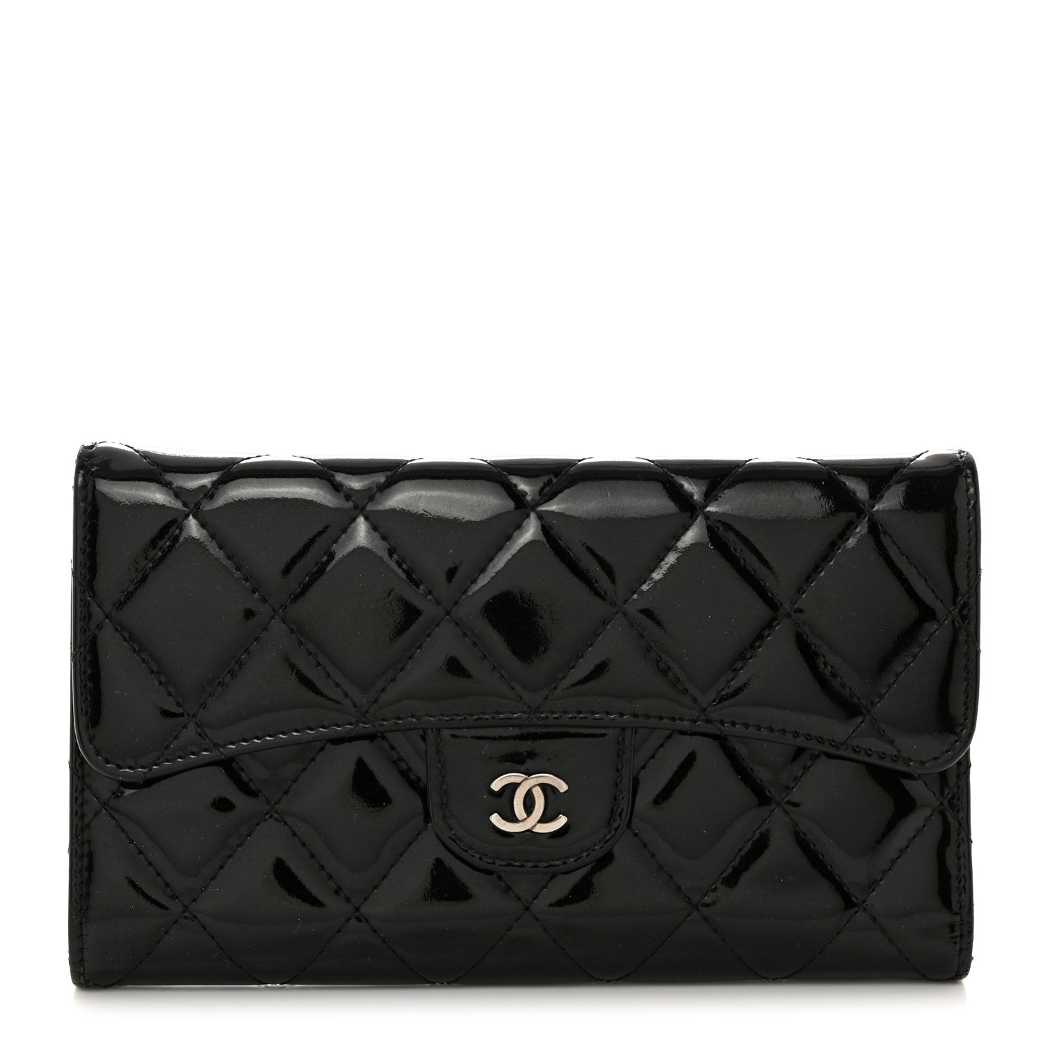 Chanel Iridescent Patent Quilted Large Flap Wallet Black 1 of 8
