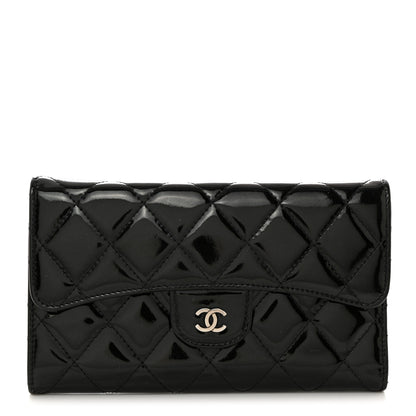 Chanel Iridescent Patent Quilted Large Flap Wallet Black 1 of 8