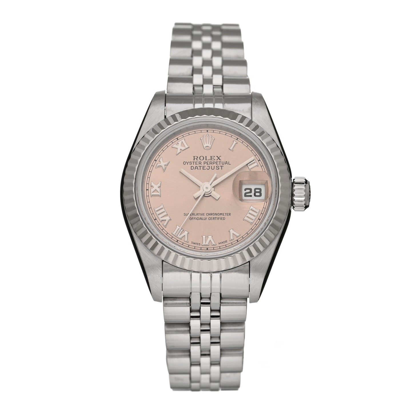 Stainless Steel 18K White Gold 26mm Oyster Perpetual Datejust Watch Pink Roman 69174