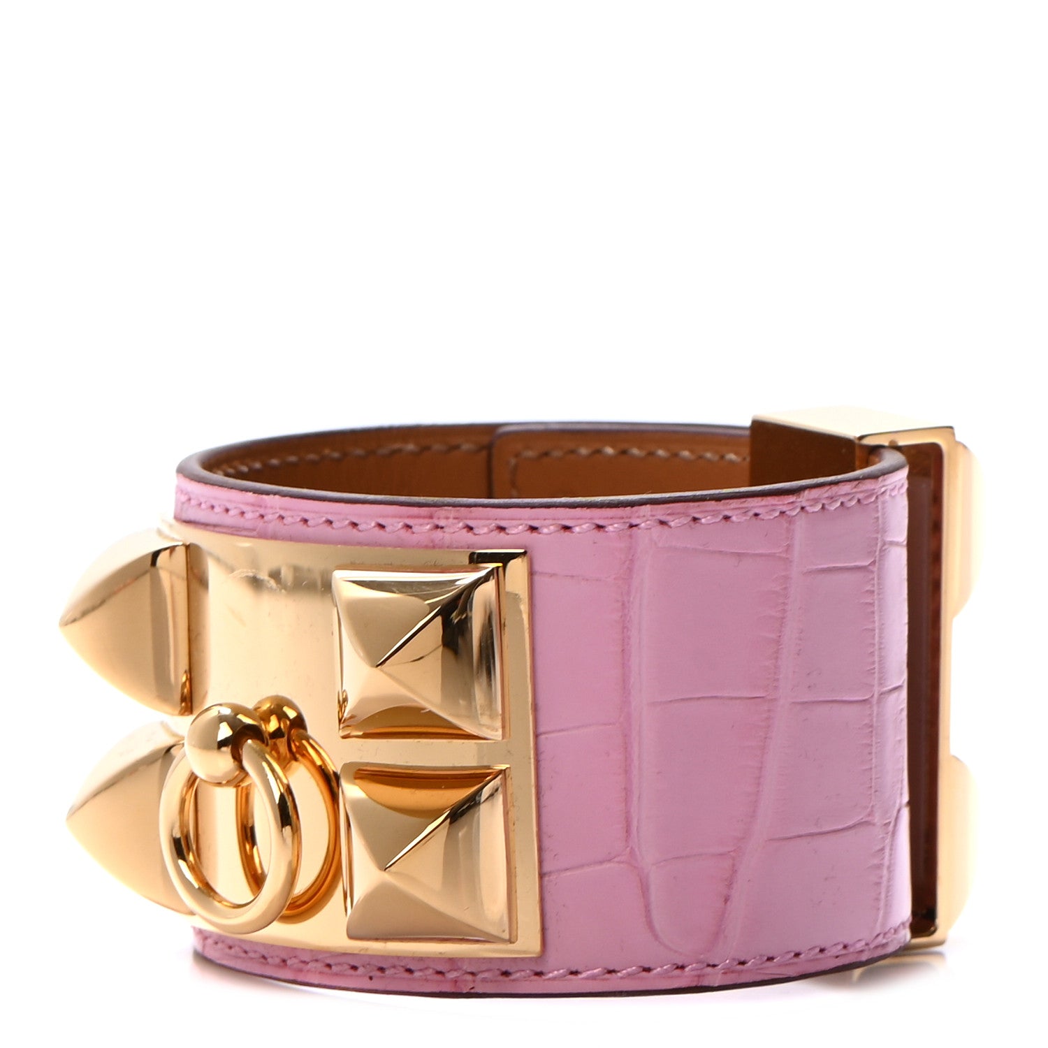 Hermes Matte Alligator Collier De Chien CDC Bracelet T2 5P Pink 1 of 5