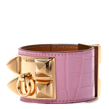 Hermes Matte Alligator Collier De Chien CDC Bracelet T2 5P Pink 1 of 5