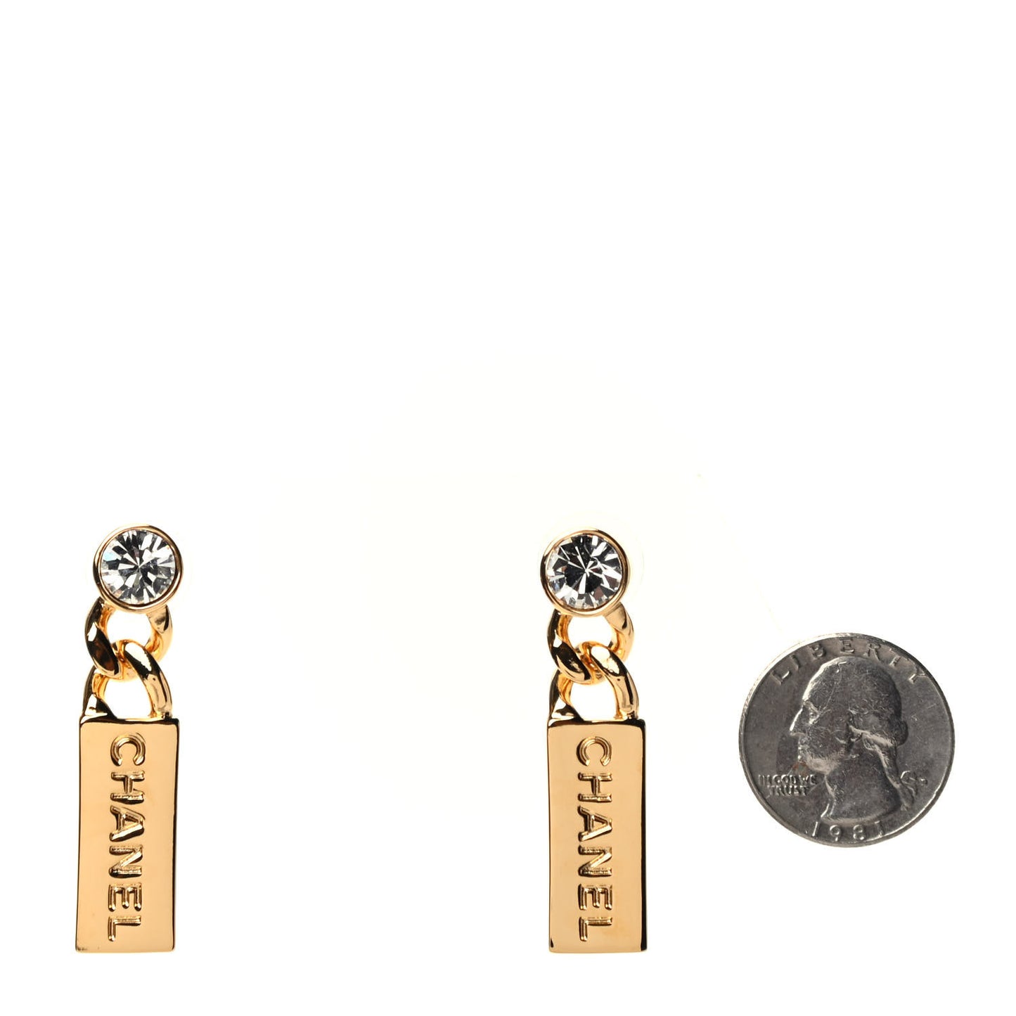 Crystal Tag Drop Earrings Gold