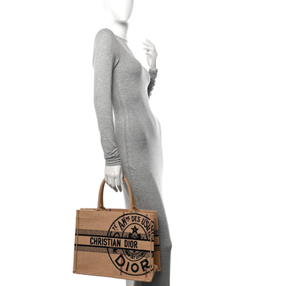 Christian Dior Canvas Jute Embroidered Medium Book Tote Black Beige 2 of 14
