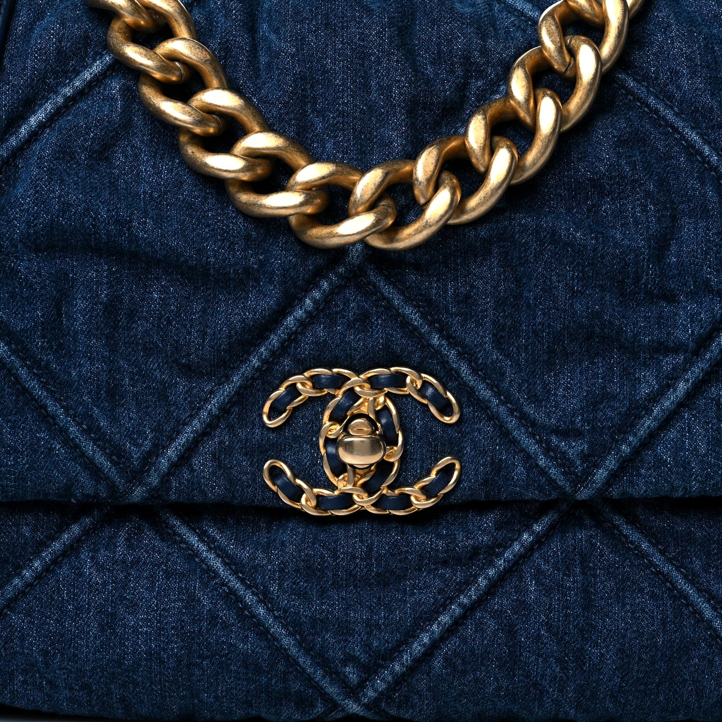 Denim Quilted Large Chanel 19 Flap Blue