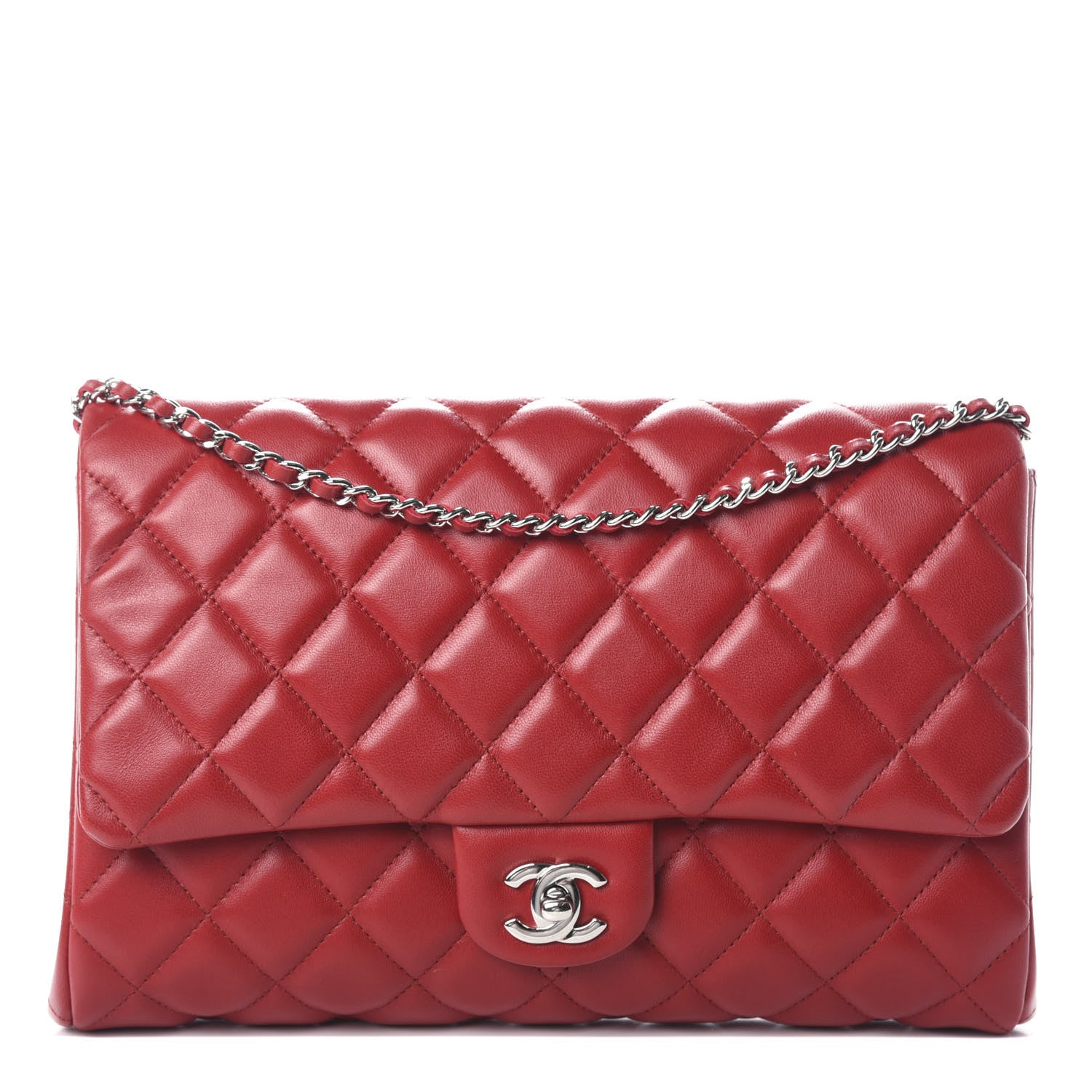 Chanel Lambskin Quilted Clutch With Chain Flap Red 1 of 10