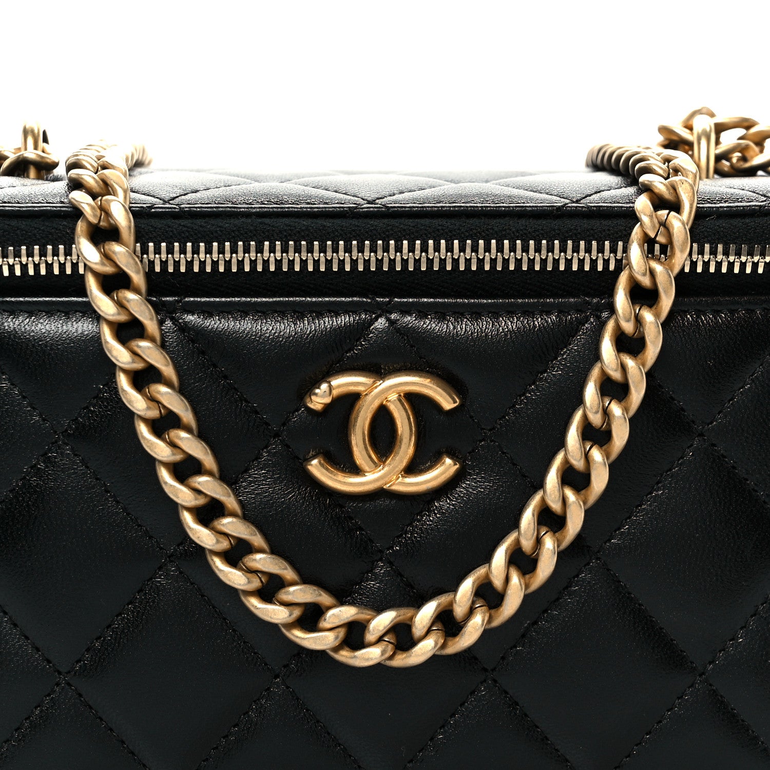 Chanel Lambskin Quilted Sweetheart Vanity Case Black 1786627