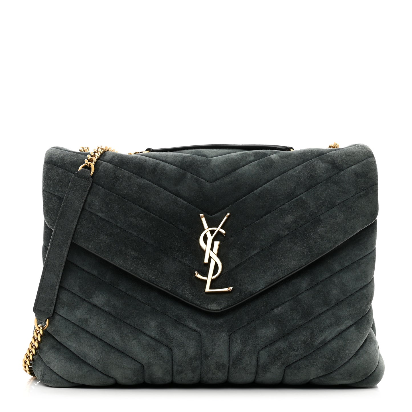 Suede Y Quilted Monogram Medium Loulou Chain Satchel