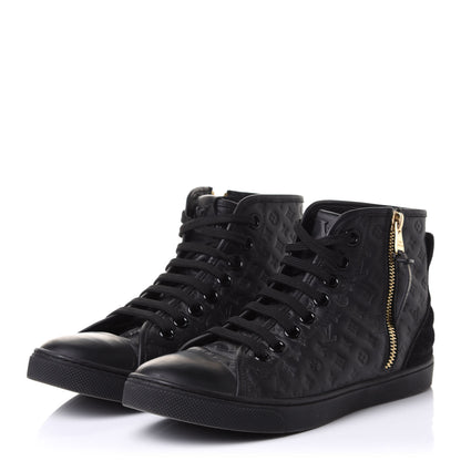 Louis Vuitton Calfskin Embossed Monogram Punchy High Top Sneakers 35.5 Black 3 of 9