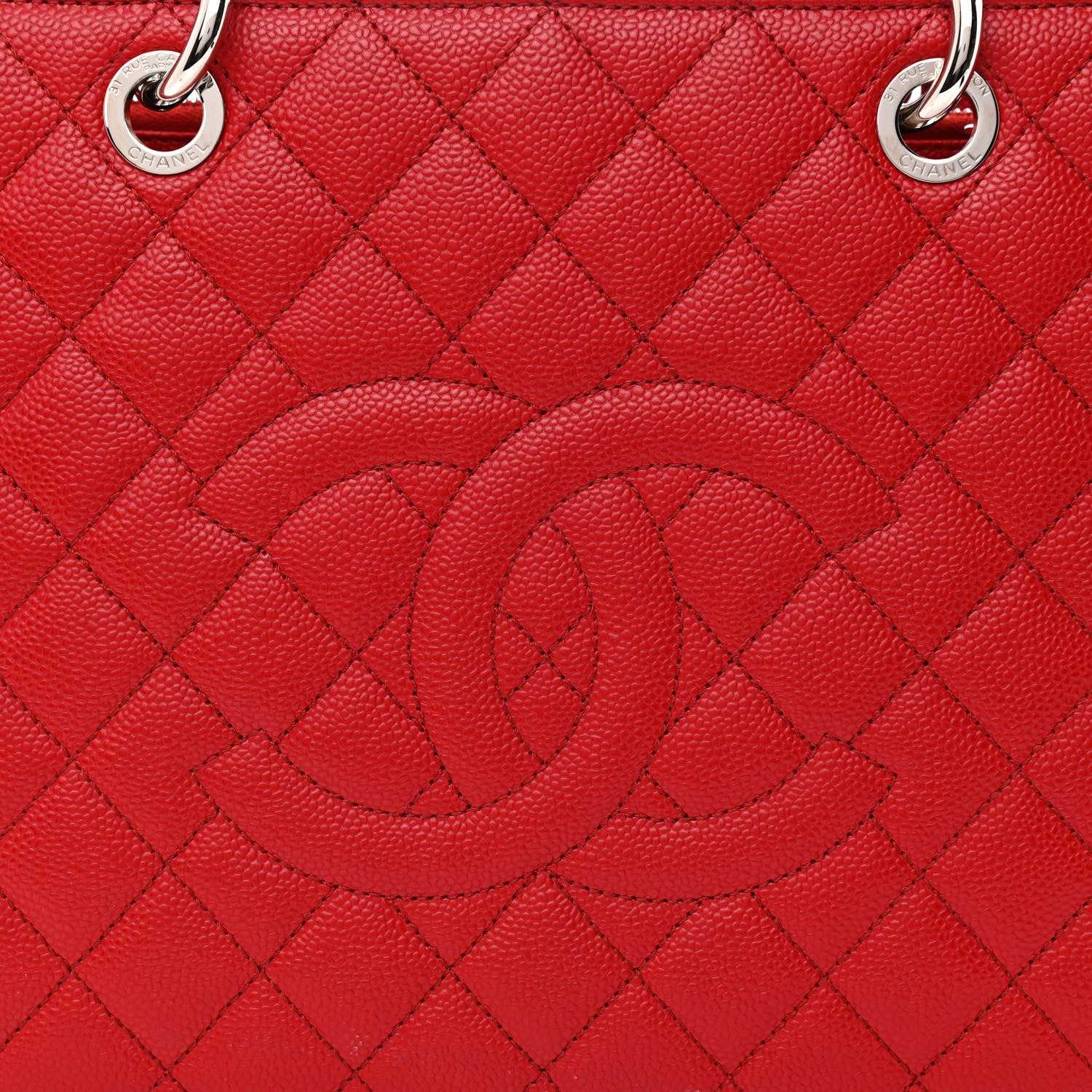Chanel Caviar Quilted Grand Shopping Tote GST Red 8 of 12