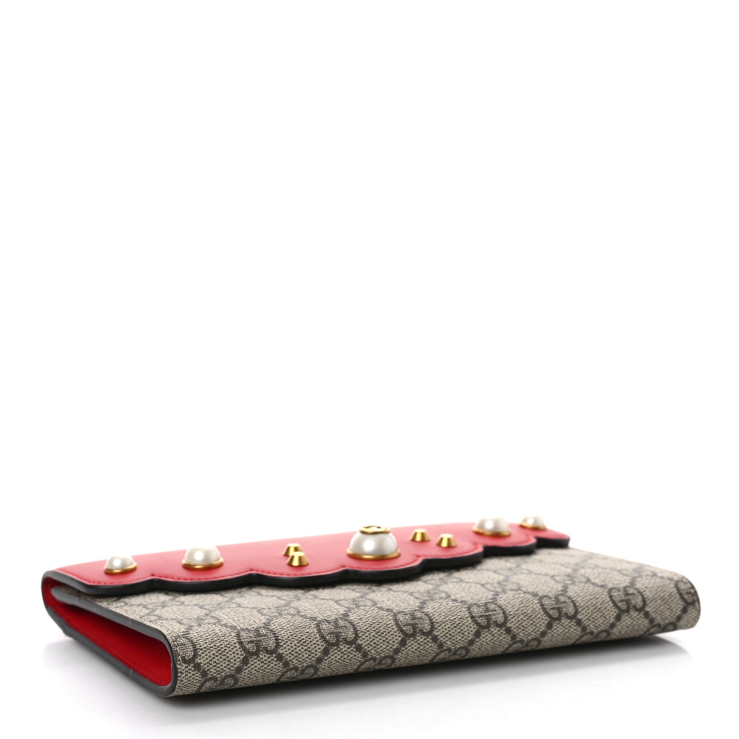 GG Supreme Monogram Mini Peony Pearly Clutch Red