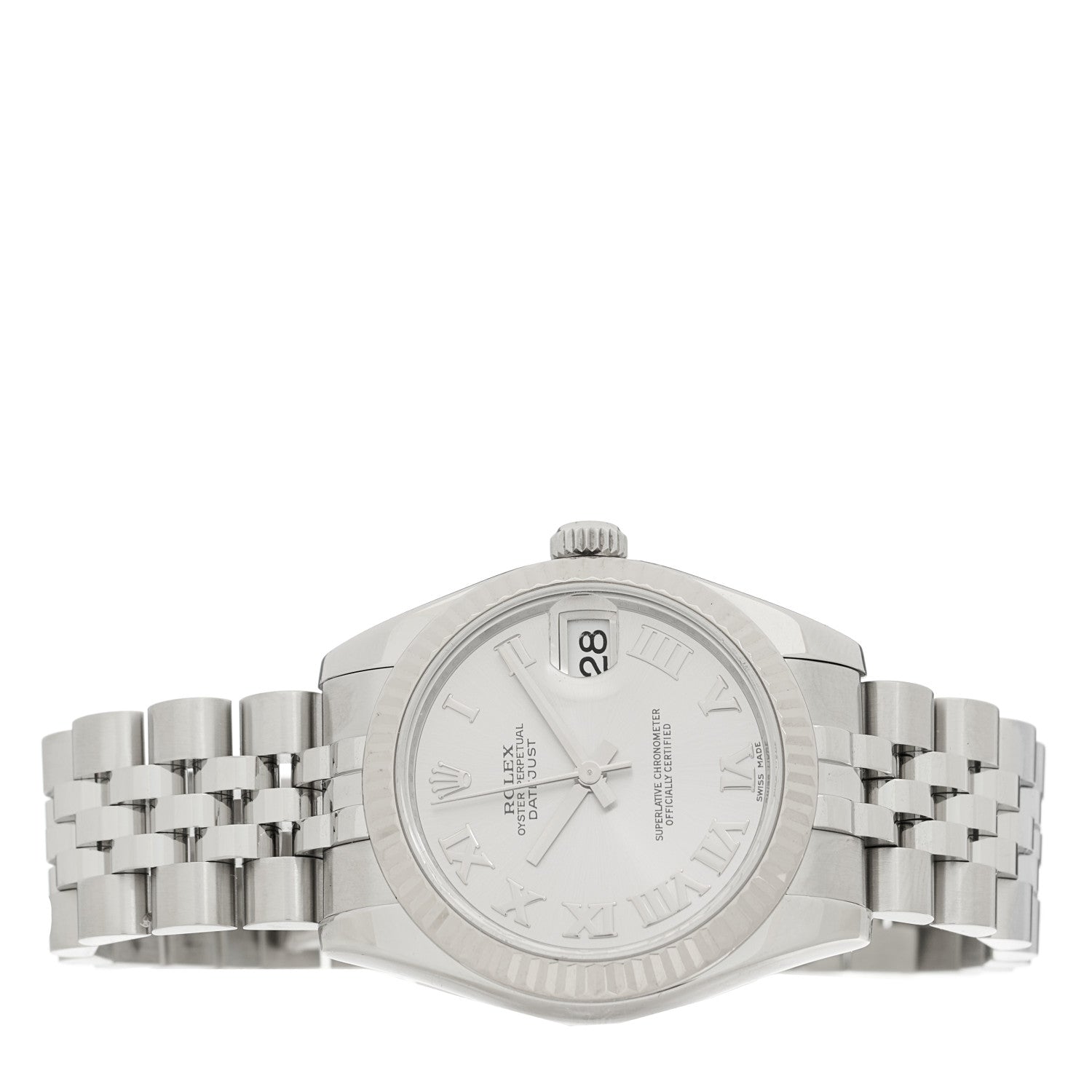 Rolex Stainless Steel 18K White Gold 31mm Oyster Perpetual Datejust Watch Silver Roman 178274 2 of 5