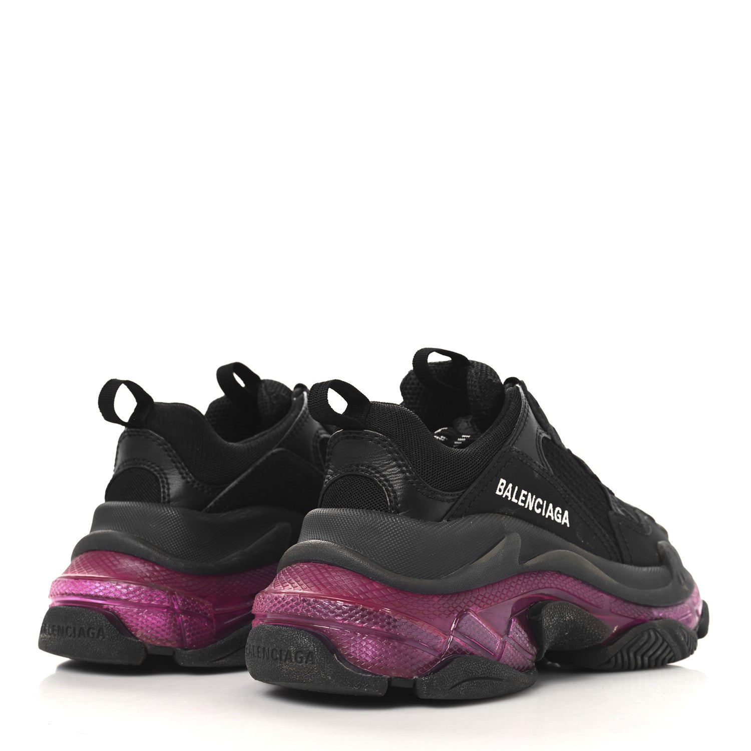 Balenciaga Fabric Mesh Clear Sole Womens Triple S Sneakers 35 Black Pink Neon 5 of 8