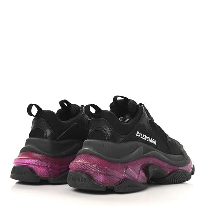 Balenciaga Fabric Mesh Clear Sole Womens Triple S Sneakers 35 Black Pink Neon 5 of 8