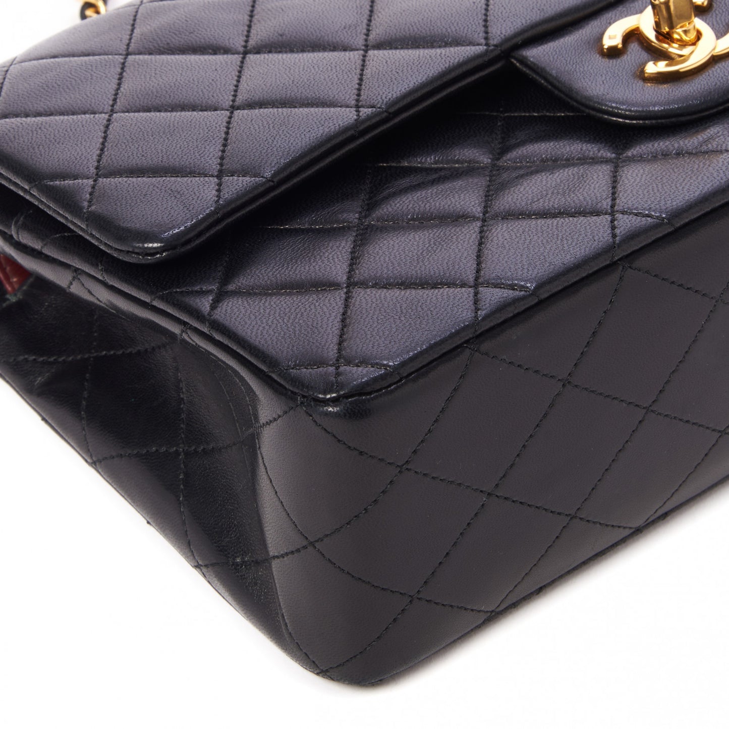 Lambskin Quilted Medium Double Flap Black