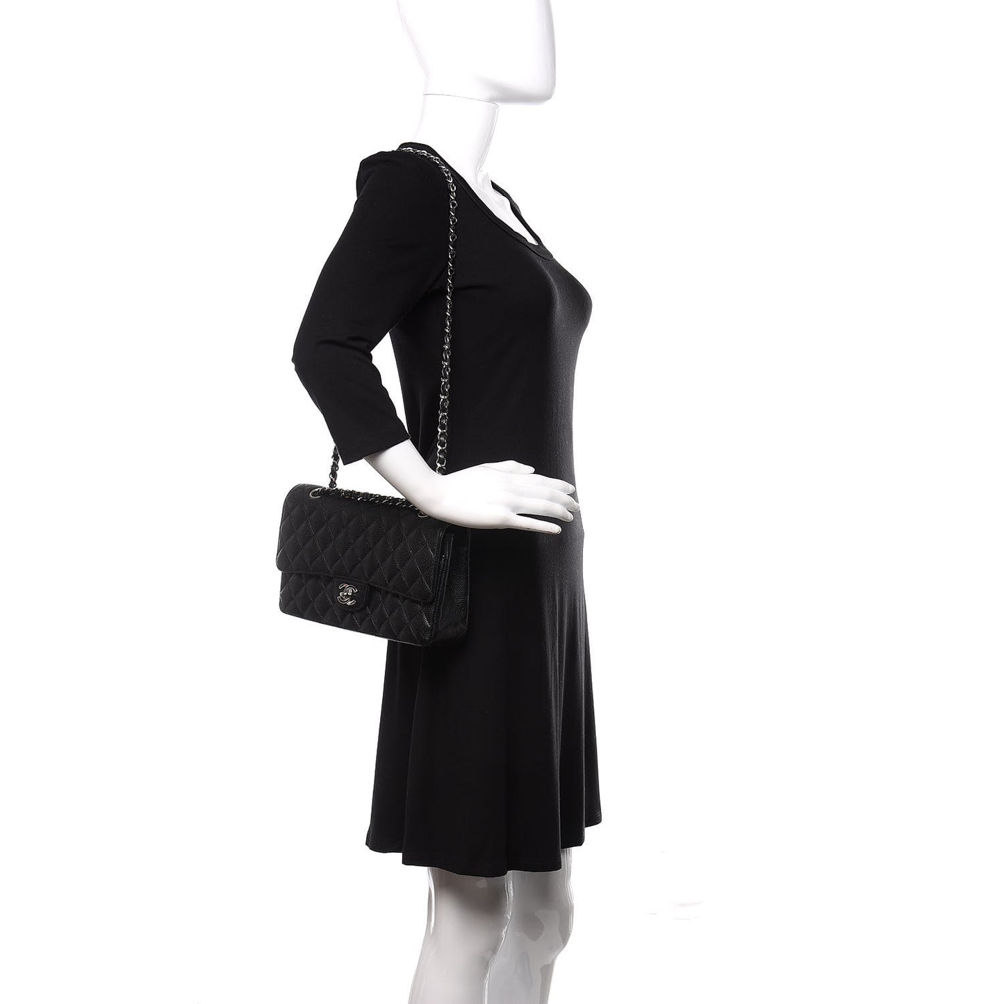 Caviar Quilted Medium Double Flap Black