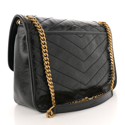 Saint Laurent Crinkled Calfskin Matelasse Monogram Medium Niki Chain Satchel Black 3 of 11