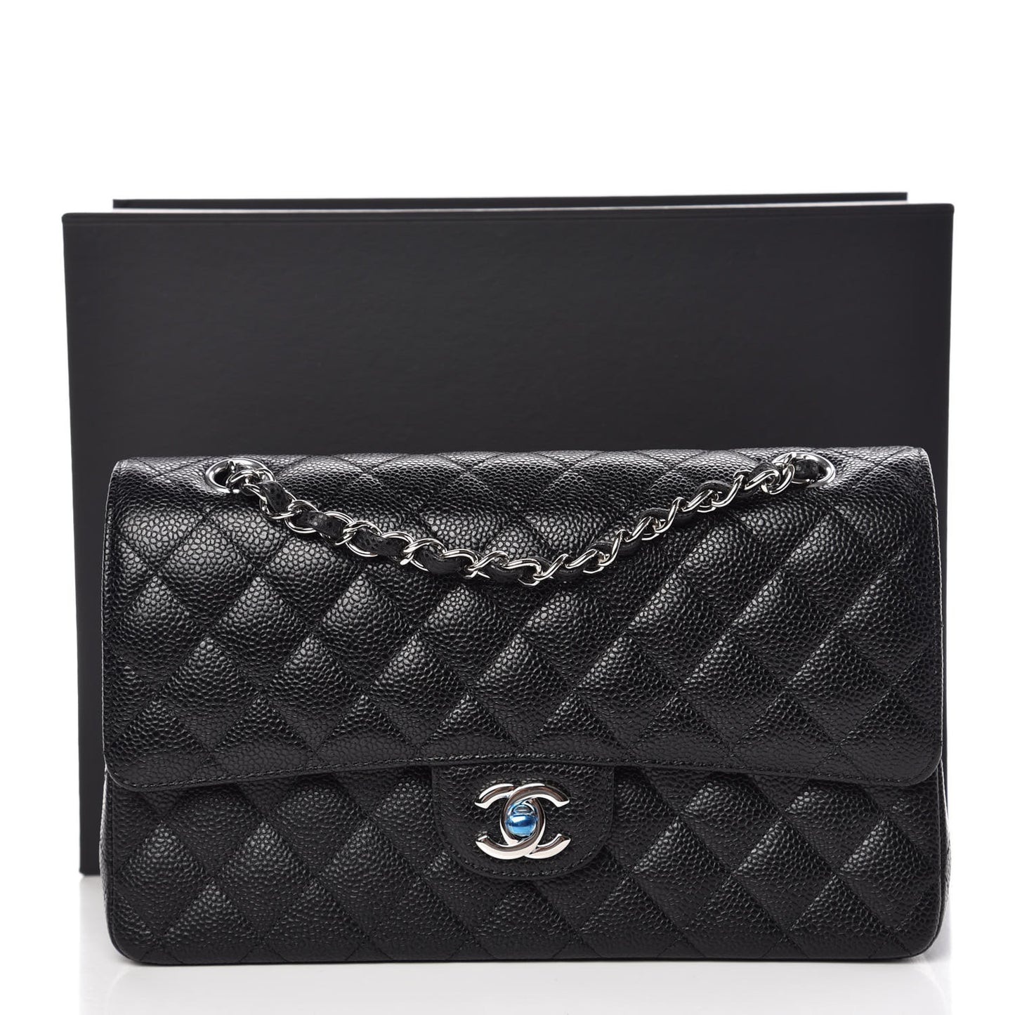 Caviar Quilted Medium Double Flap Black