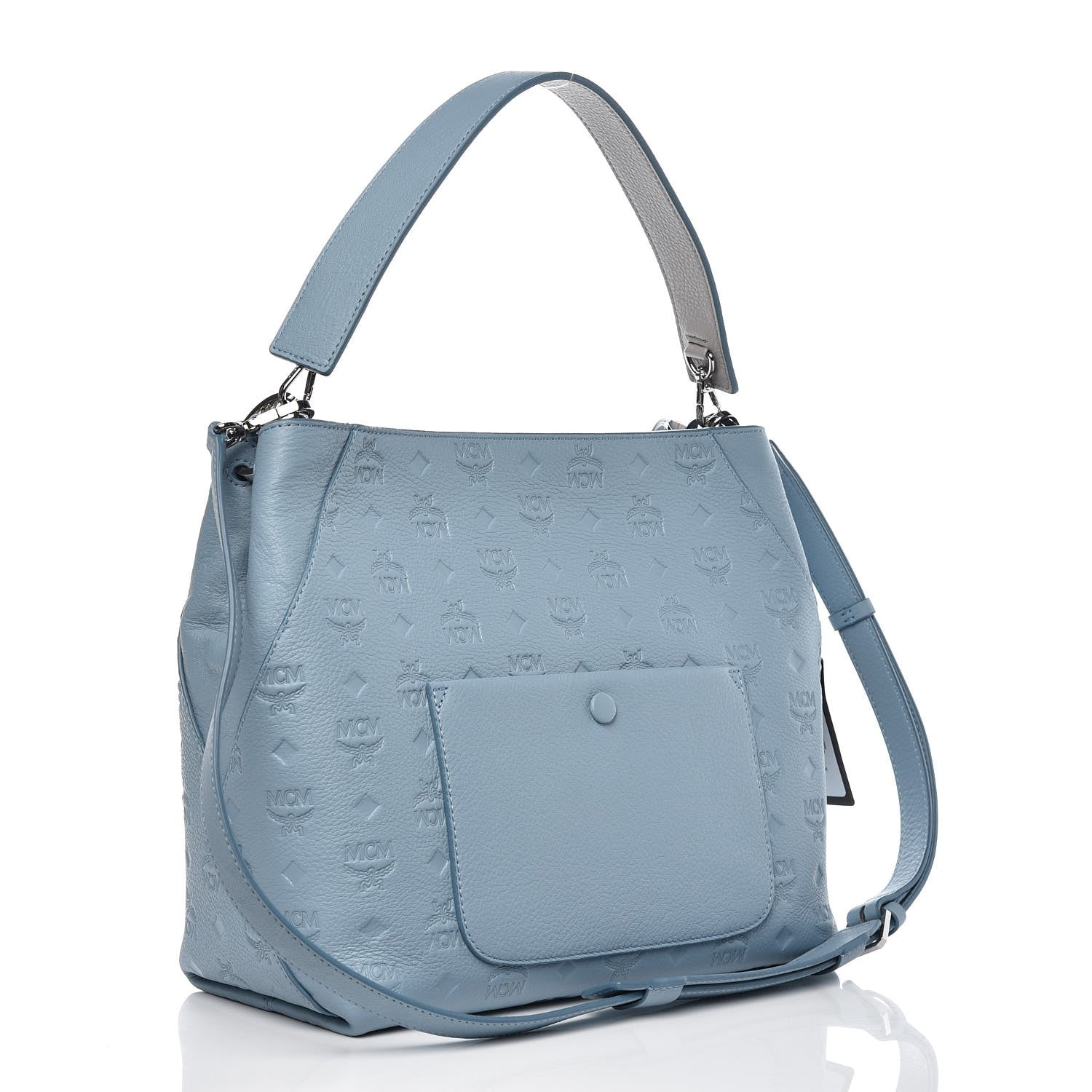 MCM Grained Calfskin Monogram Medium Klara Hobo Sky Blue 3 of 8