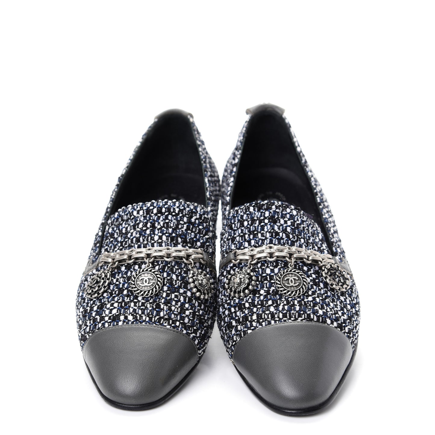 Tweed Lambskin Cap Toe Charm Loafers 36.5 Black Multicolor