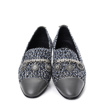 Chanel Tweed Lambskin Cap Toe Charm Loafers 36.5 Black Multicolor 5 of 10