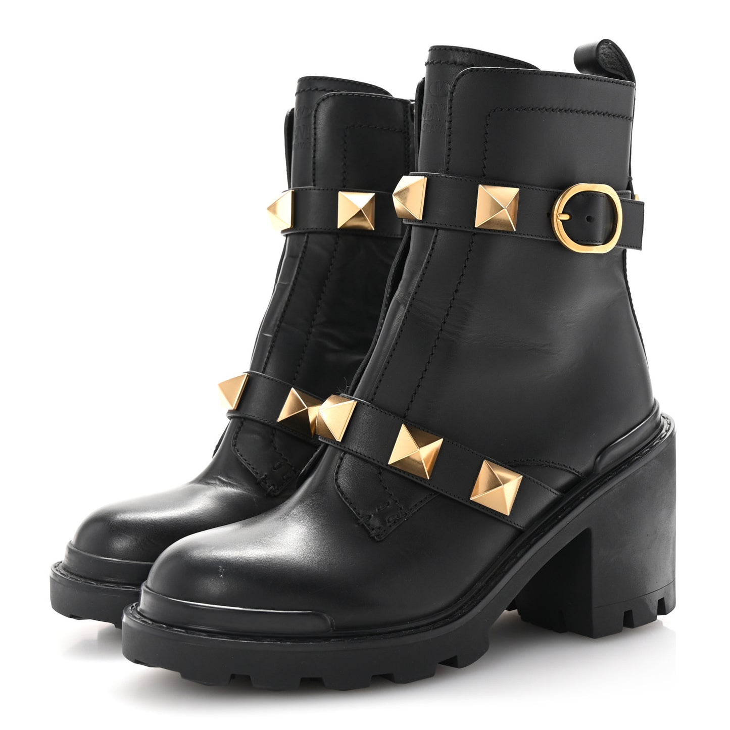 Calfskin Roman Stud 20/85mm Combat Boots 38.5 Black