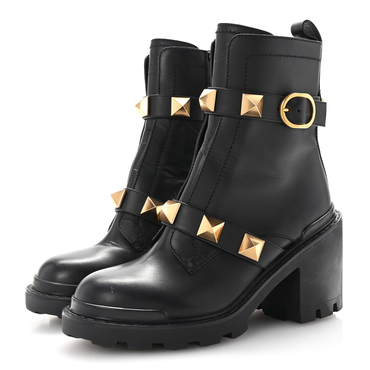 Valentino Garavani Calfskin Roman Stud 20/85mm Combat Boots 38.5 Black 4 of 9
