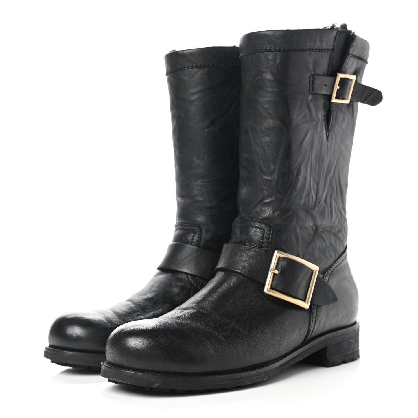Lambskin Rabbit Fur Biker Boots 37.5 Black