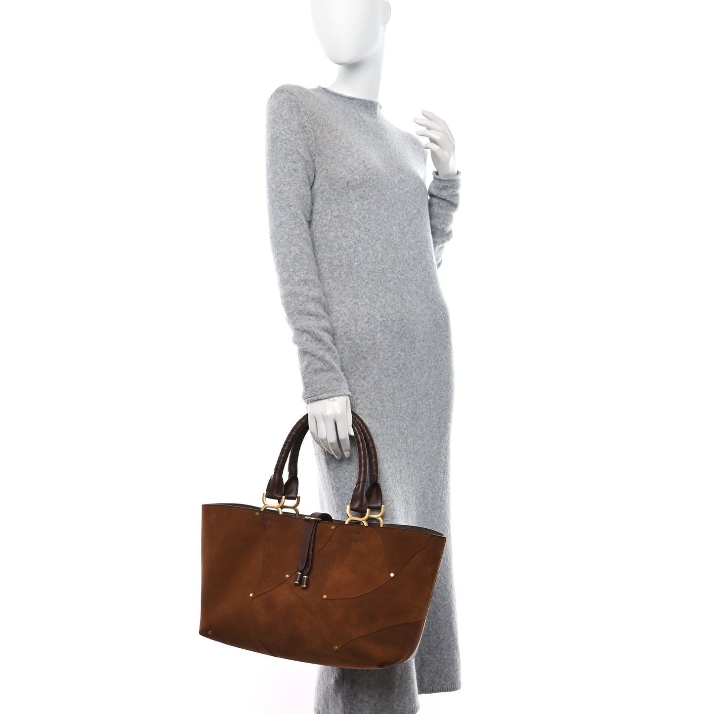Suede Patchwork Small Marcie Tote Caramel
