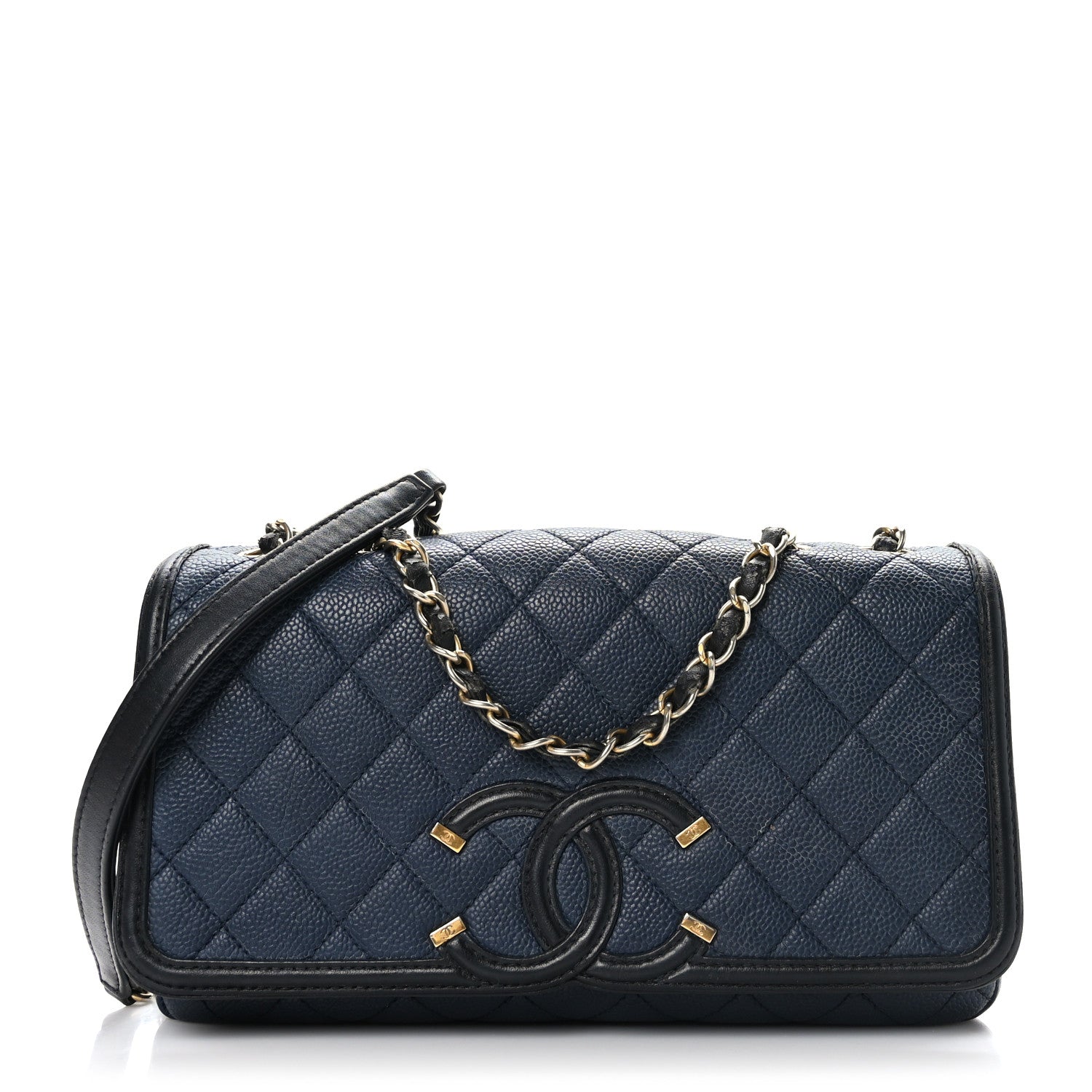 Chanel Caviar Quilted Medium CC Filigree Flap Navy Black 1 of 10