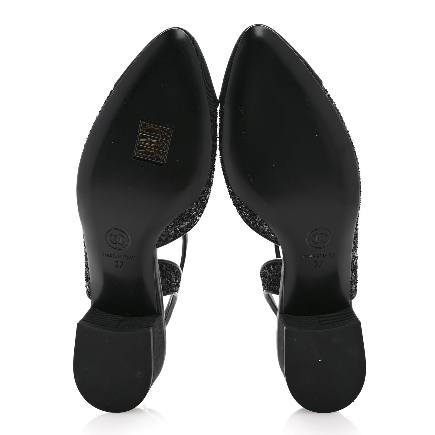 Glitter Grosgrain Cap Toe CC Ankle Wrap Pumps 37 Black