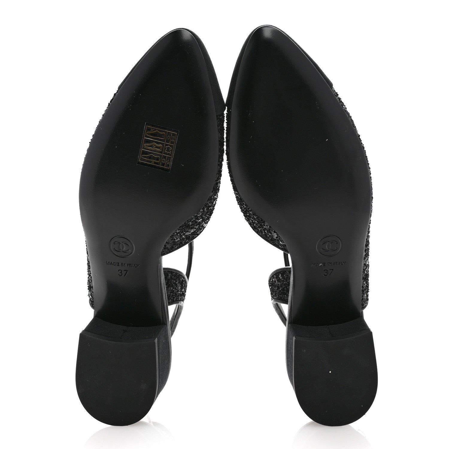 Chanel Glitter Grosgrain Cap Toe CC Ankle Wrap Pumps 37 Black 6 of 9