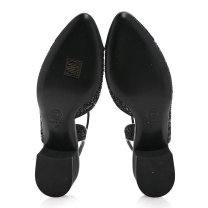 Chanel Glitter Grosgrain Cap Toe CC Ankle Wrap Pumps 37 Black 6 of 9