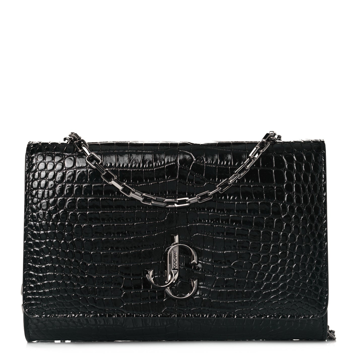 Calfskin Crocodile Embossed Varenne Chain Clutch Dusk