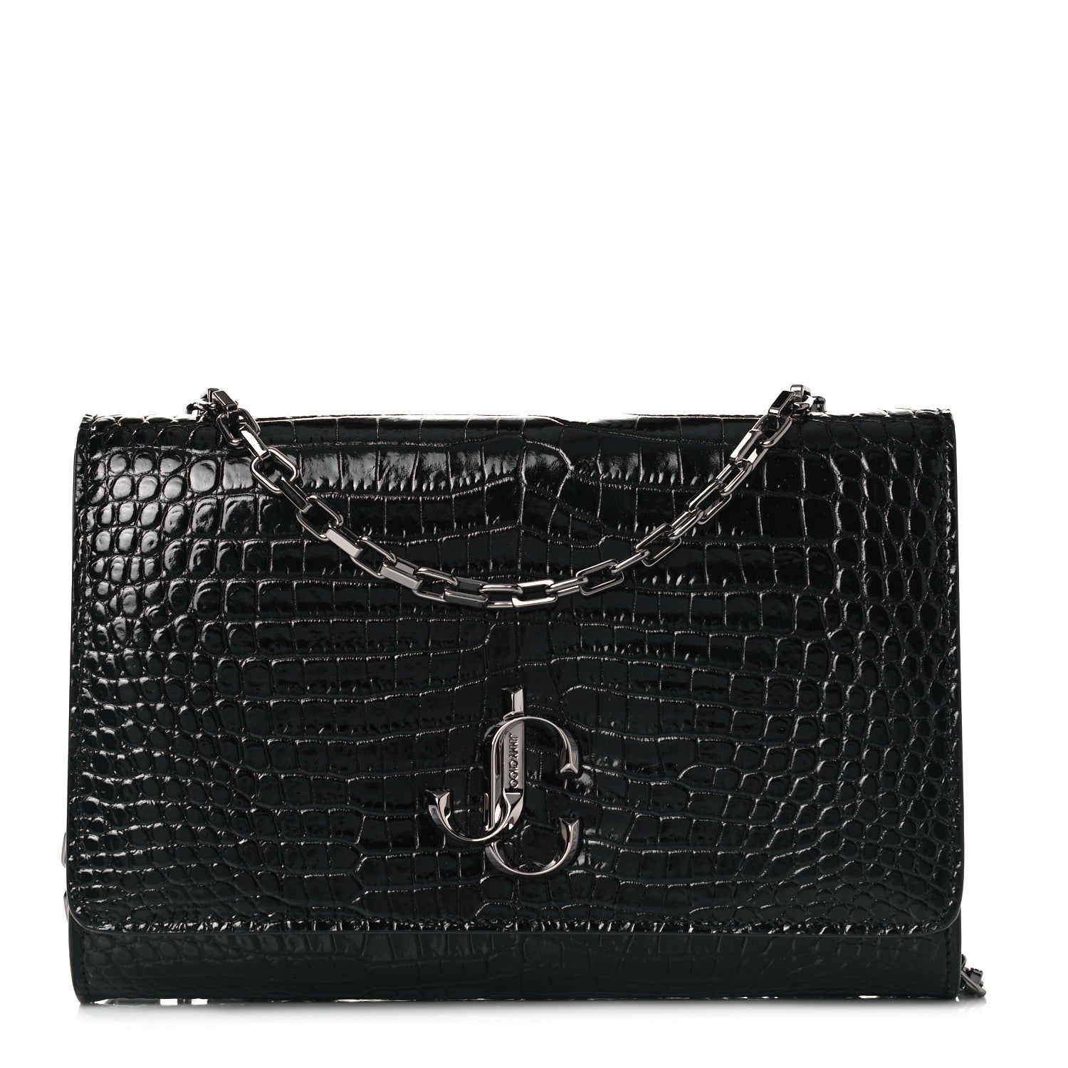 Jimmy Choo Calfskin Crocodile Embossed Varenne Chain Clutch Dusk 1 of 9