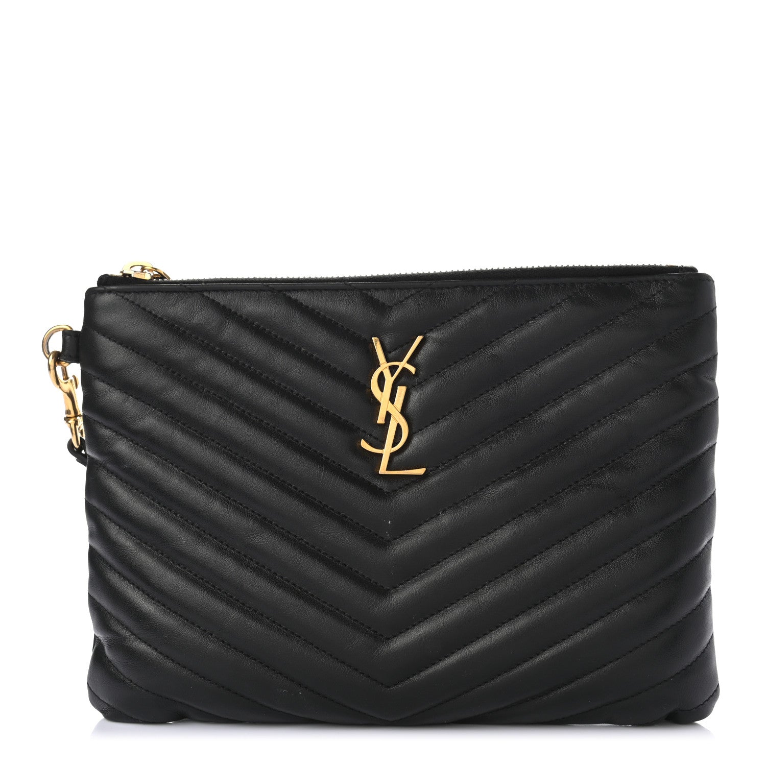 Saint Laurent Calfskin Matelasse Chevron Monogram A5 Wristlet Black 1 of 7