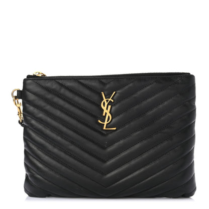 Saint Laurent Calfskin Matelasse Chevron Monogram A5 Wristlet Black 1 of 7