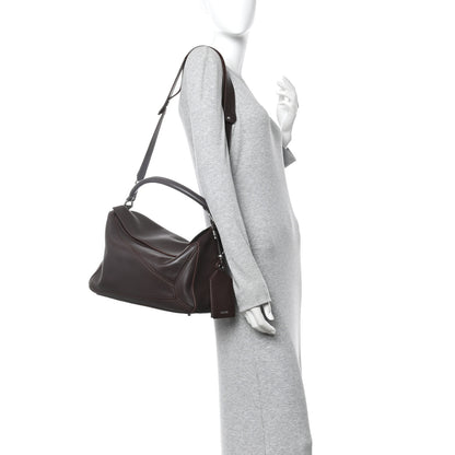 Loewe Nappa Lambskin Large Featherlight Puzzle Bag Dark Chestnut 2 of 15