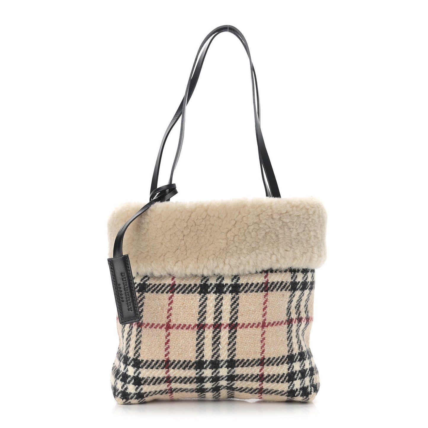 Shearling Wool Check Bag Beige