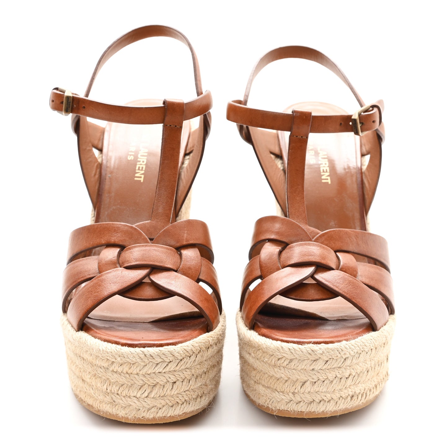 Calfskin Tribute 95 Platform Espadrille Wedge Sandals 39 Brown