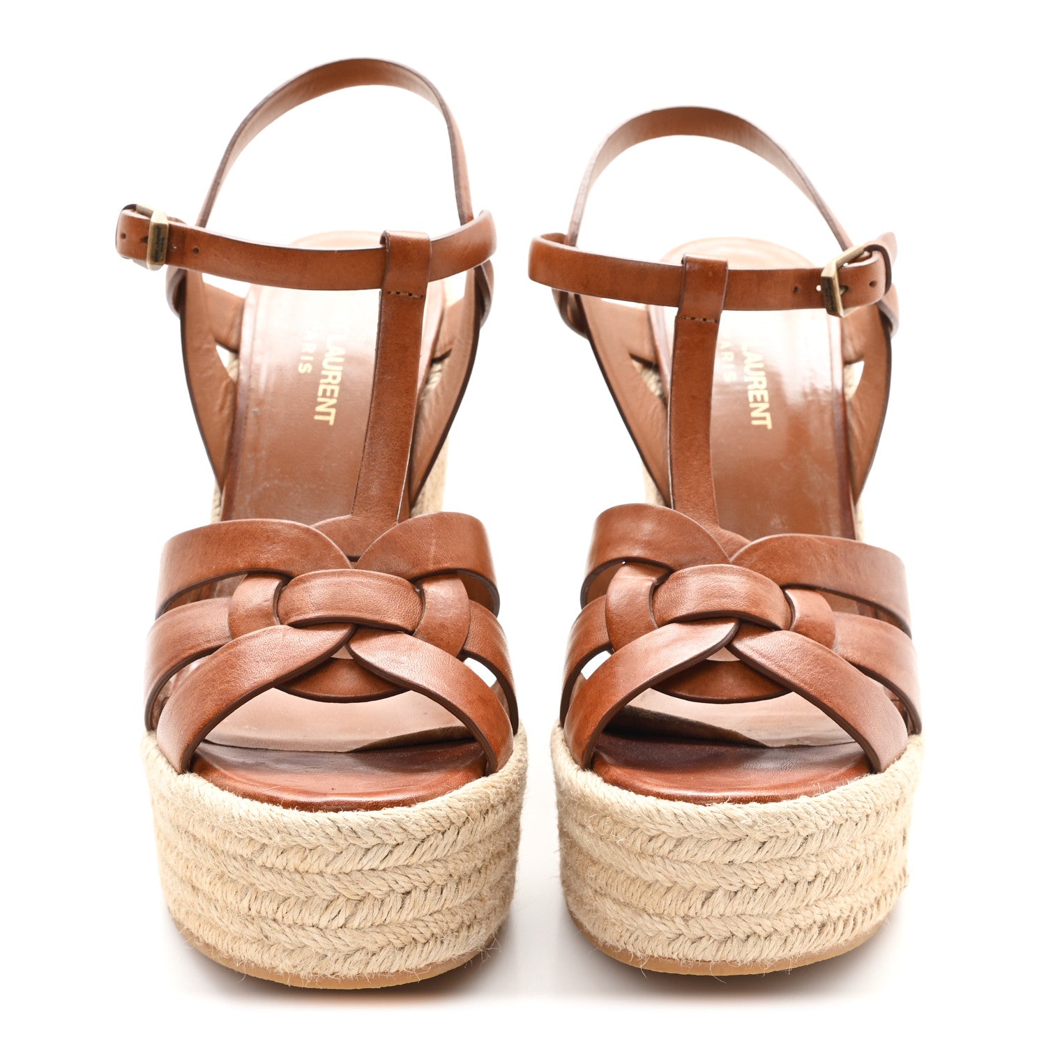 Saint Laurent Calfskin Tribute 95 Platform Espadrille Wedge Sandals 39 Brown 3 of 8