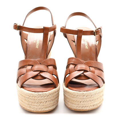 Saint Laurent Calfskin Tribute 95 Platform Espadrille Wedge Sandals 39 Brown 3 of 8