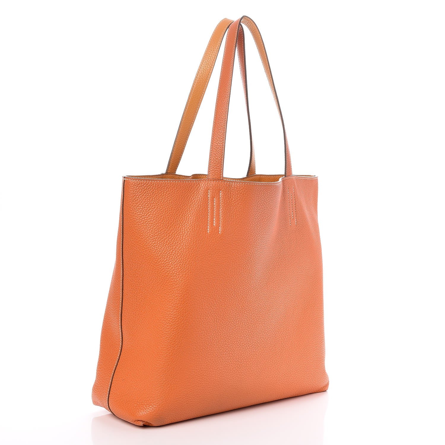 Hermes Taurillon Clemence Double Sens 36 Reversible Tote Orange Curry 4 of 12