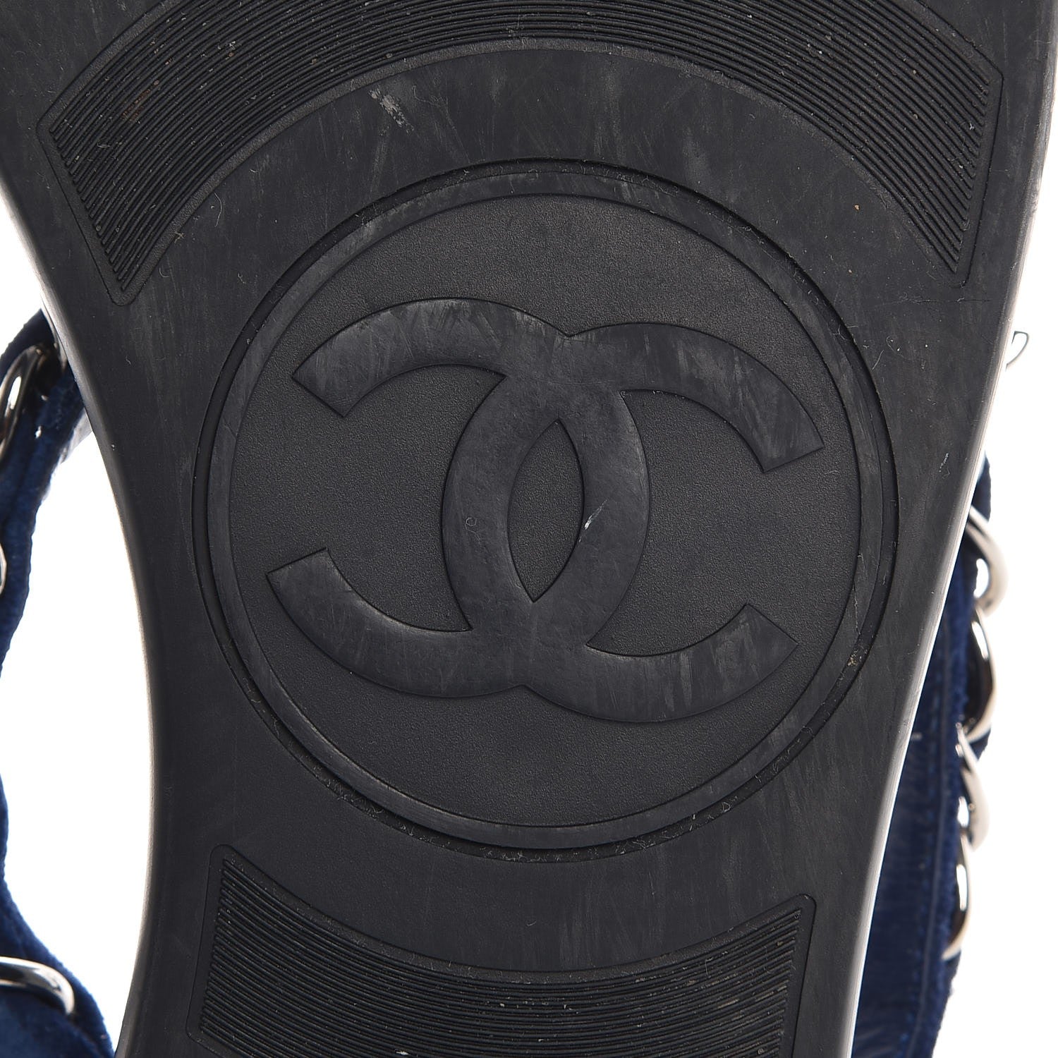 Chanel Suede Calfskin Quilted Chain Thong Sandals 38 Navy Blue 8 of 9